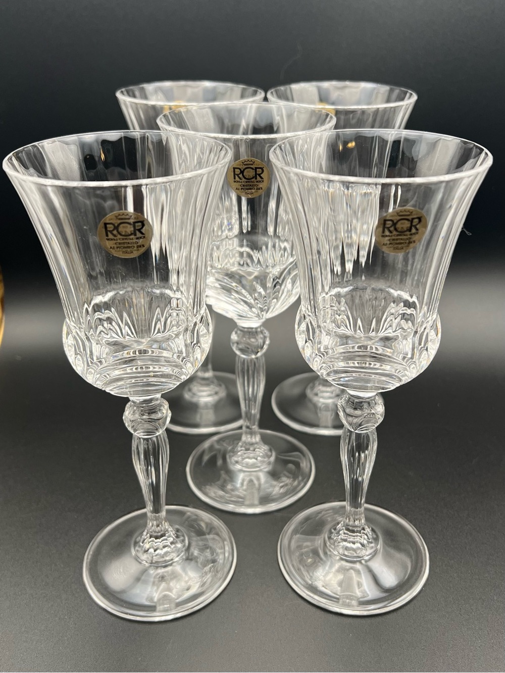 🥂 VTG Royal Crystal Rock RCR Italy Aurea Wine Goblets Glasses Set of 5 NWT